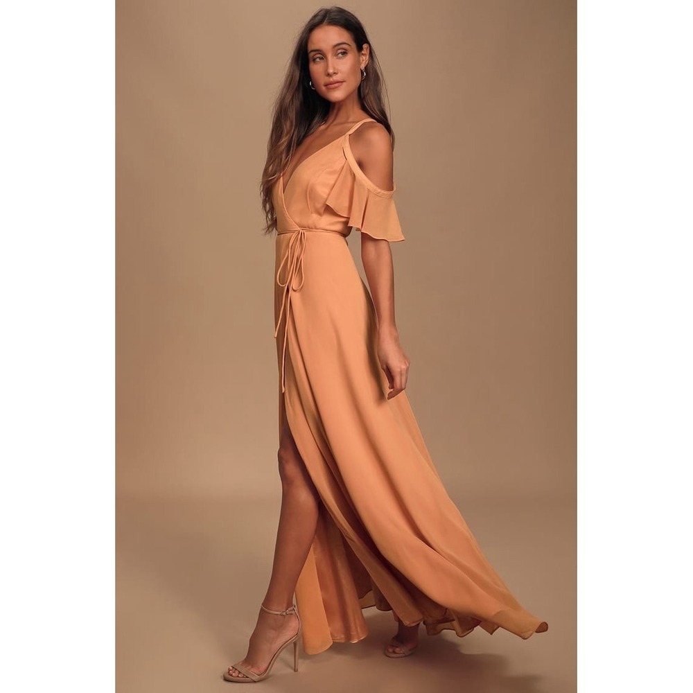 NWT Lulu's Easy Listening Blush Pink Peach Cold-Shoulder Wrap Maxi Dress XL
